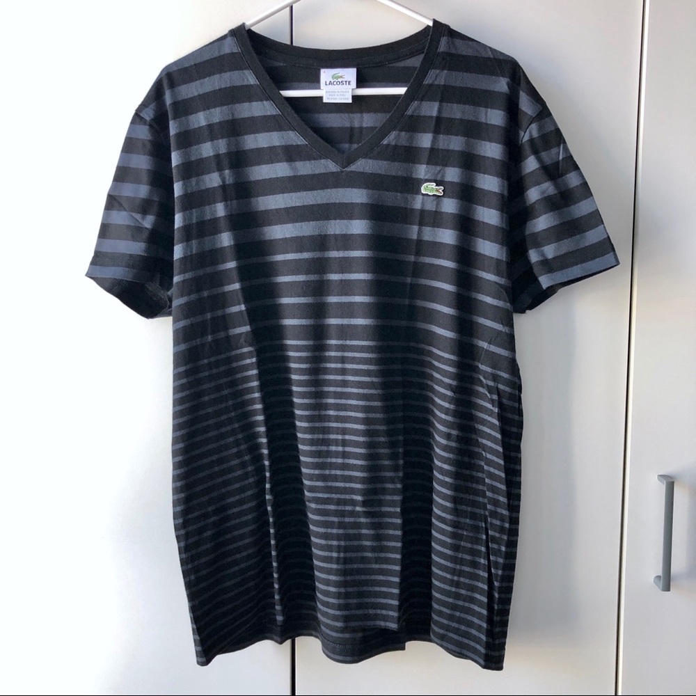 Lacoste Striped V-neck Black Gray T-shirt